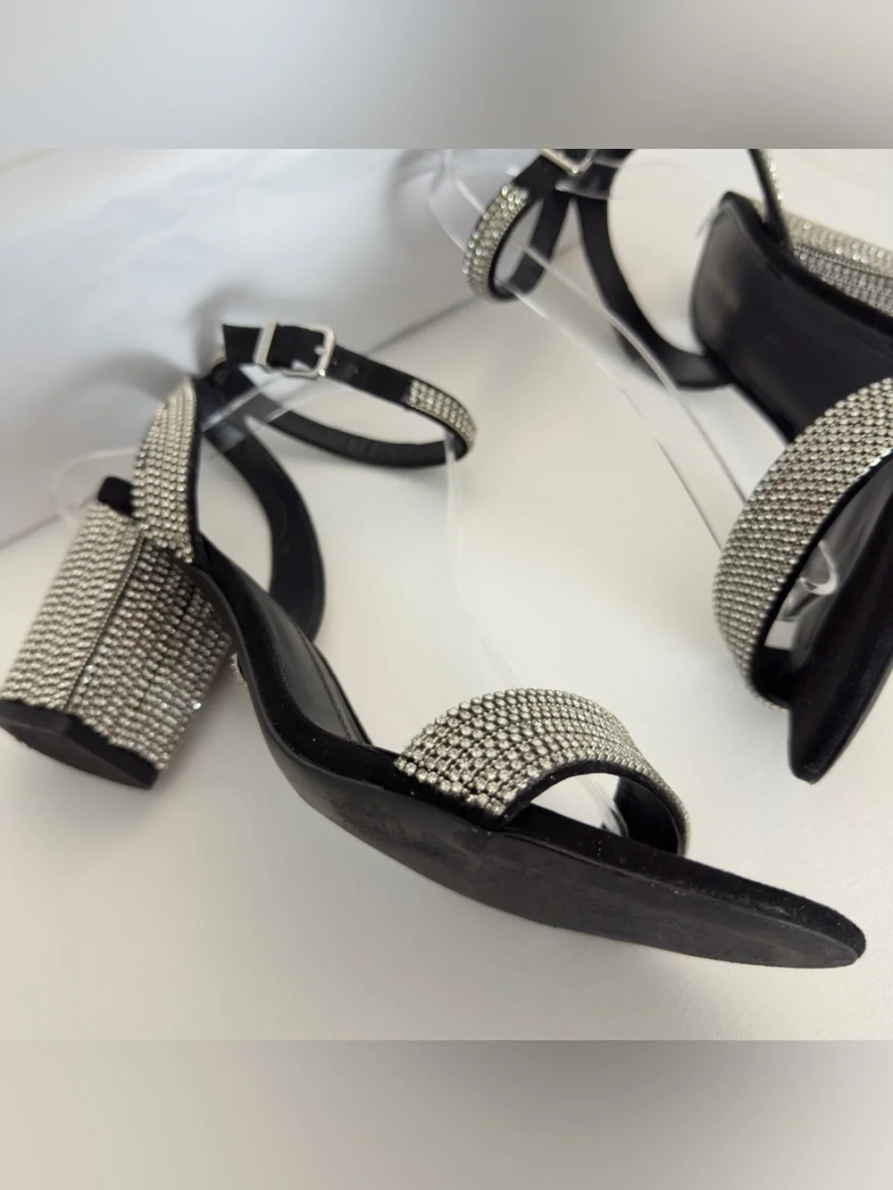Gianni Bini “Dericka” Rhinestone Ankle Strap Block Heel Sandals Black Size 10M